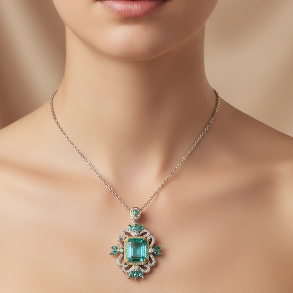 Vintage Blue Topaz Sterling Silver Charm Pendant Necklace